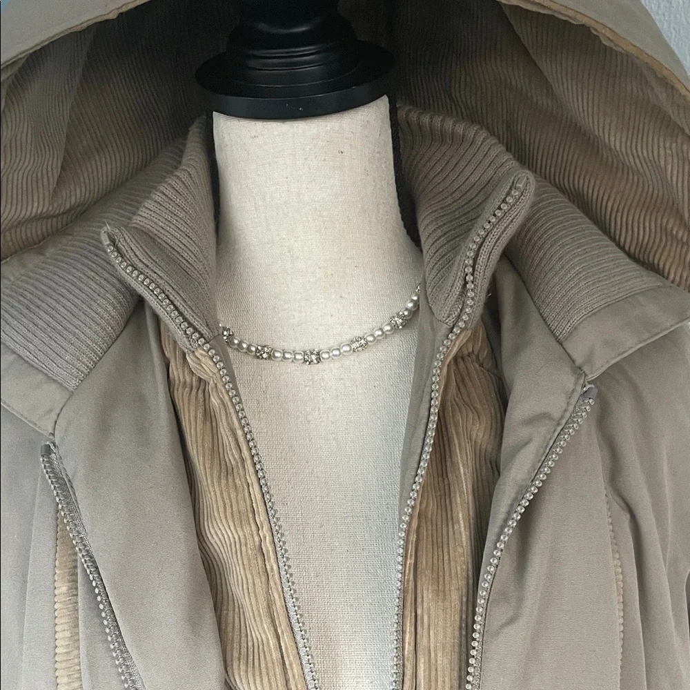 Saril Ltd Vintage Womens Corduroy‎ Trimmed Hooded Parka Jacket in Tan Size 8